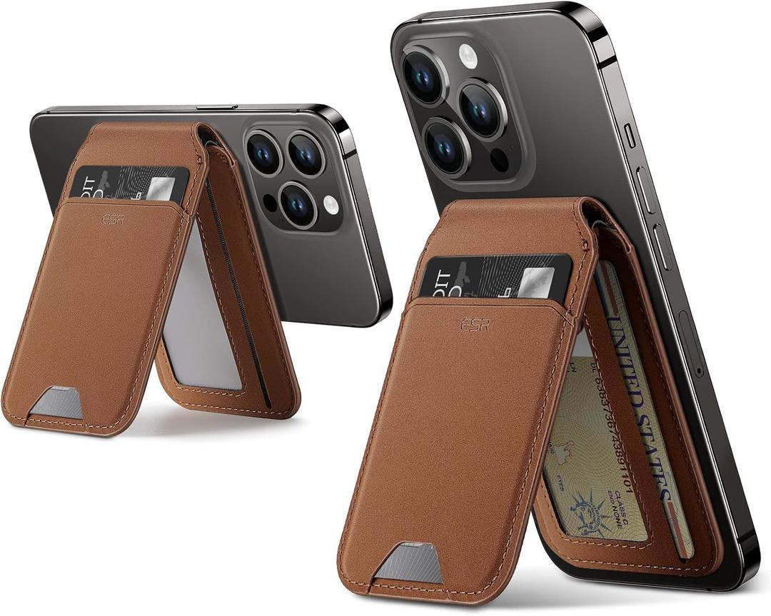 ESR Magnetic Wallet, Compatible with MagSafe Wallet with Adjustable Stand, for iPhone 17e/17/16/15/14/13/12 Series, Not for iPhone 13/12 mini, 3 Card Holder, Vegan Leather, Brown