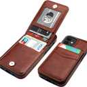 KIHUWEY Compatible with iPhone 12 Mini Case Wallet with Credit Card Holder, Premium Leather Magnetic Clasp Kickstand Heavy Duty Protective Cover for iPhone 12 Mini 5.4 Inch(Brown)
