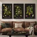 3 x Large Vintage Framed Botanical Wall Art for Living Room, 3 Piece Dark Green Plant Canvas Paintings Prints, Retro Coffee Botanical Leaf Pictures for Dining Room Coffee Bar Kitchen Wall Decor, 24x36 In
