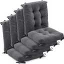 Juexica 4 Set Outdoor Patio Chair Cushions Corduroy Seat High Back Tufted Pillow Replacement Rocking Patio Chair Pads for Outdoor Indoor Home Office(Dark Gray), 20.47 x 20.47 x 3.54 inches