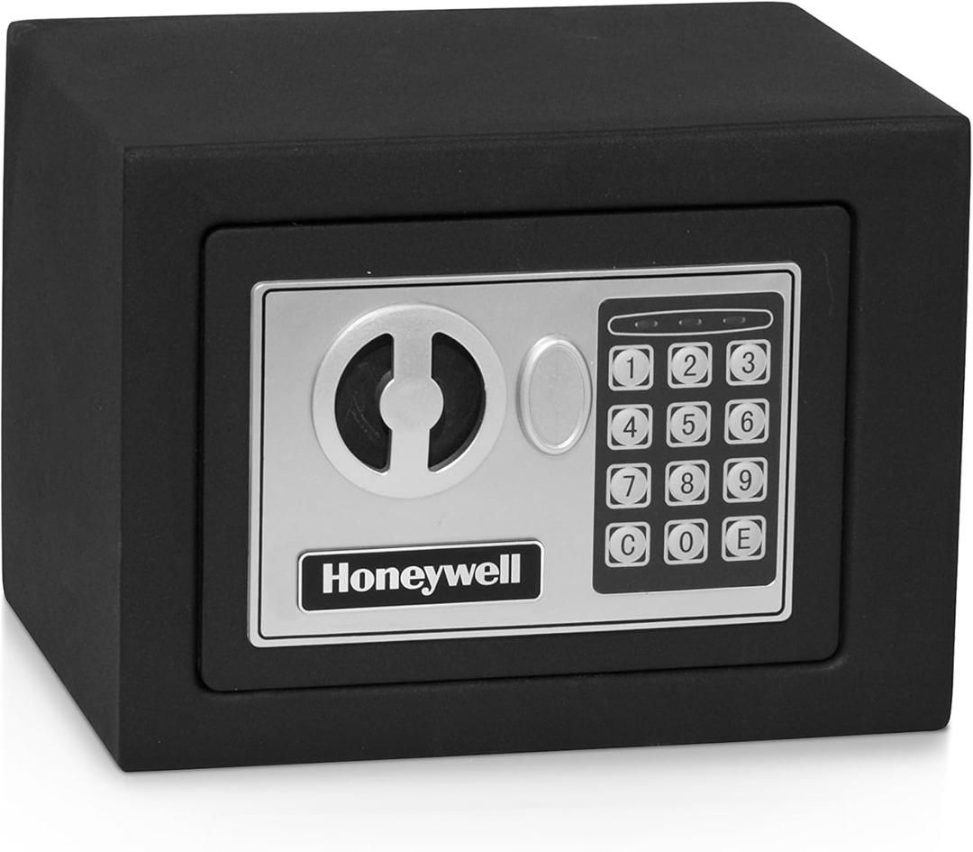 Honeywell Safes & Door Locks - Bolt Down Small Safe Box with Digital Lock for Home - Steel Security Electronic Lock Box - Cabinet & Door Design Safe with 2 Keys - 0.17-Cubic Feet - Black - 5005