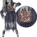 Morph Zombie Costume for Girls - Scary Kids Zombie Bride Outfit - Halloween Dress Up for Children L