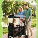 CAtArt Wagon Stroller for 2 Kids, Double Seater Push Stroller with Canopy | Ventilation Mesh | Push Pull Wagon for Kids with Removable Seat Pads, One-Hand Fold & Large Storage (Black)