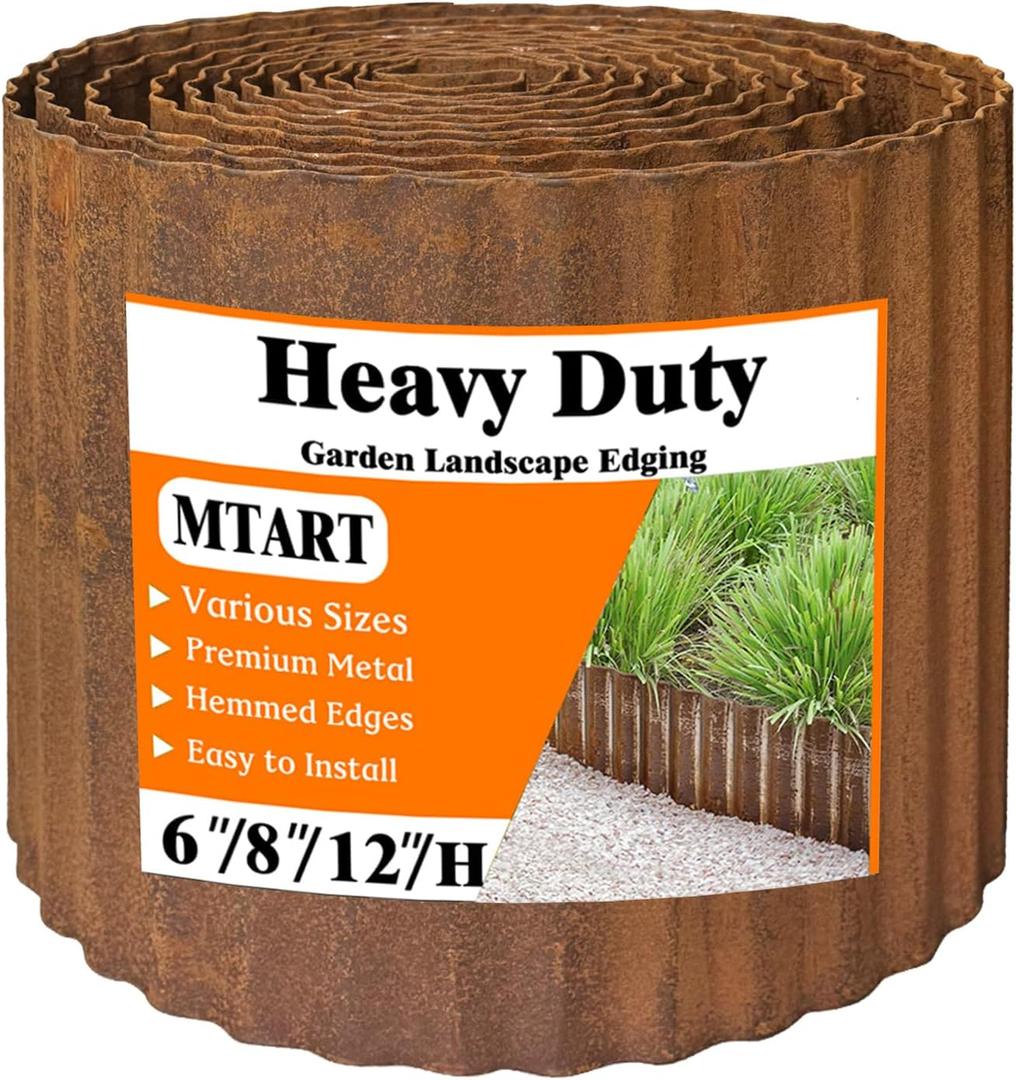 MTART Metal Garden Edging for Landscaping, Sturdy Corrugated Edging Border for DIY Flower Bed, Lawn and Landscape Edging (Rusty, 6"40Ft)