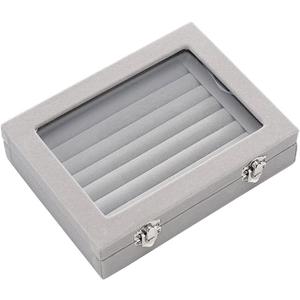 Jewelry Box Rings Case Earrings Organiser Necklace Storage Display Case Jewelry Box With Lid Gray