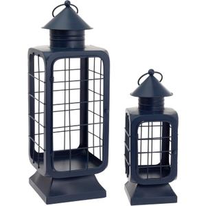 Boston International Lantern/Candle Holder Decorative Captains Metal Outdoor Lanterns, Set of 2, Navy Blue