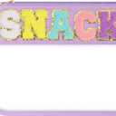 Clear Snack Bag for Travel, Chenille Letter Clear Zipper Snacks Pouch Nylon Cosmetic Bag Makeup Travel Bag for Women (Purple)