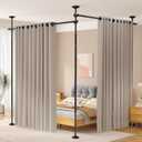 Room Divider No Drilling Curtain Rod Wall Divider for Room Separation, 4-10ft(H) 28-114inch(W) Adjustable, Heavy Duty Partition Space Separator Freestanding Tension Curtain Stand, Black