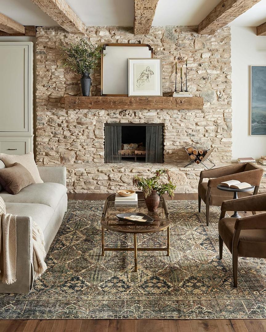 Loloi Magnolia Home by Joanna Gaines Banks Collection BAN-05 Spice/Blue 2'-6" x 7'-6", .13" Pile Height, Machine Washable, Runner Rug