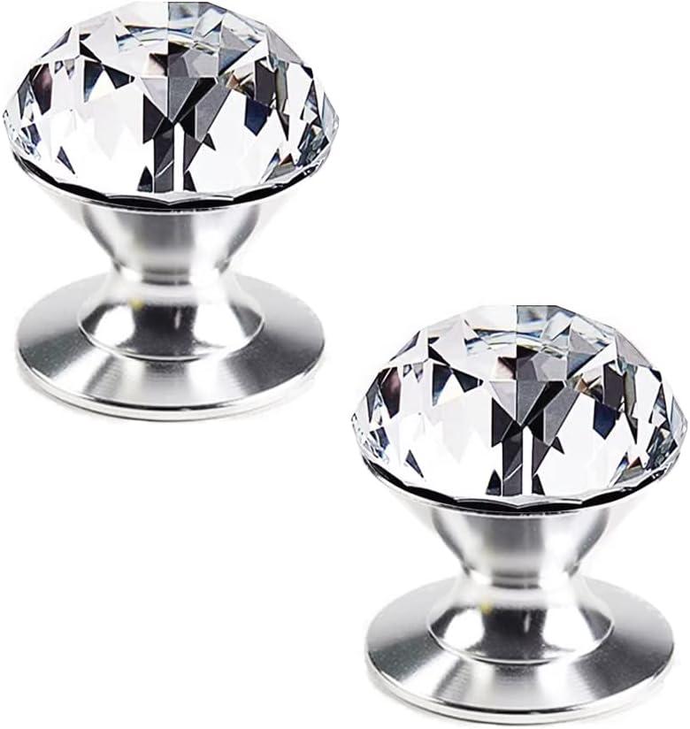 2 Pcs Crystal Self Stick Knobs Aluminum Self Adhesive Handle Pull Stick On Handle Removable Replacement Knob for Cabinet Mirror Cupboard Window Glass Sliding Door Drawer Clear Crystal Knob (2)