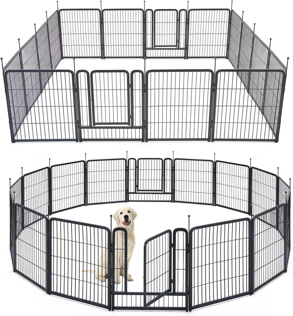 TMEE Dog Playpens 8/16 Panels Dog Pen Outdoor Dog Fence Exercise Pen 32 inch Height Pet Play Yard Gate with Doors for Large/Medium/Small Dogs, Pet Playpen for RV, Camping, Yard, 16 Pcs