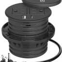 Desktop Power Grommet 3-inch Hole,15W Wireless Charger,20W USB C Fast Charging Station,2 AC Plug,Round Recessed Power Strip, Workspace Essential Desk Hole Cover for Cables Black