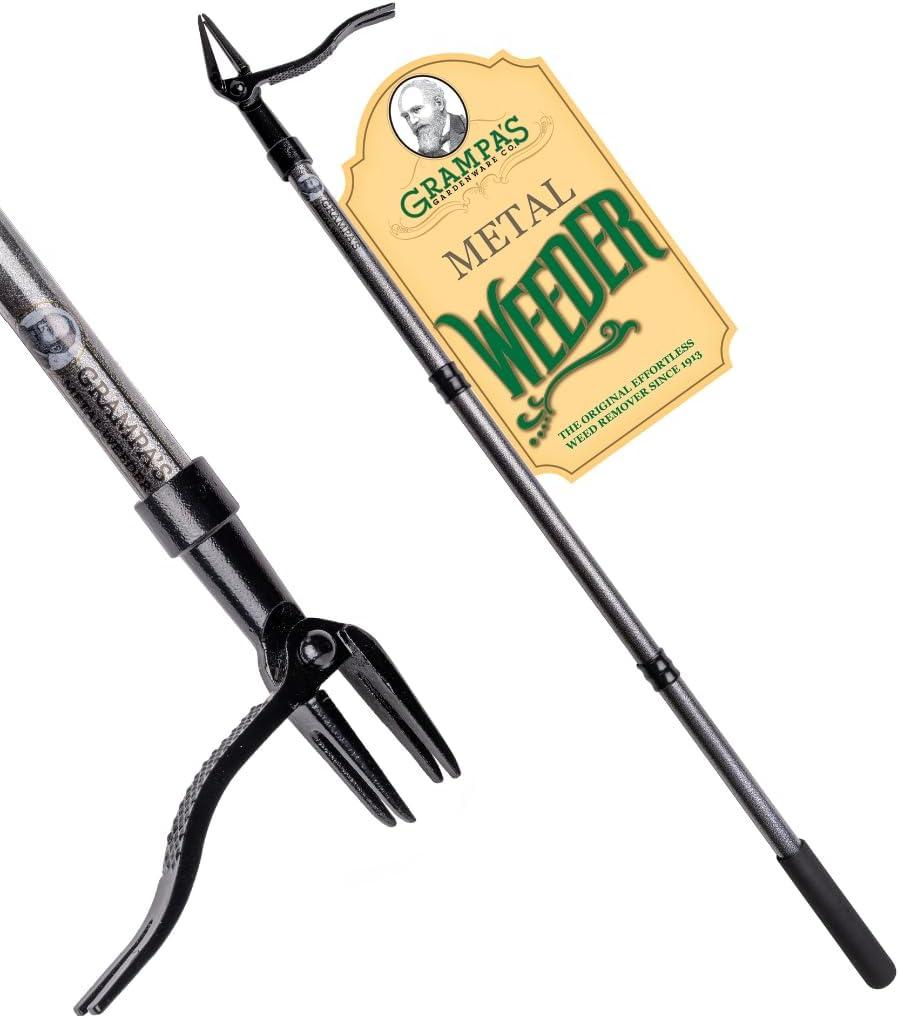 Grampa's Metal Weeder - Stand Up Weed Puller Tool with Steel Long Handle - Made with All Steel Handle & 4-Claw Steel Head - Easily Remove Weeds Without Bending, Pulling, or Kneeling (Black) Grampa's Metal Weeder - Stand Up Weed Puller Tool with Steel Long Handle - Made with All Steel Handle & 4-Claw Steel Head - Easily Remove Weeds Without Bending, Pulling, or Kneeling (Black)