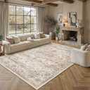 PureCozy Beige Area Rug 10x12 Living Room Vintage Floral Non-Slip Carpet