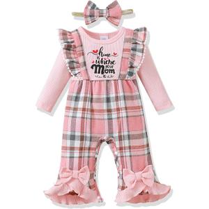 Renotemy Newborn Baby Girl Clothes Fall Winter Outfit Ribbed Romper Plaid Overalls Jumpsuit Infant Girl Outfits Size: 6-12 Months
