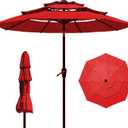 9FT 3 Tiers Patio Umbrella With Auto Tilt And Crank, Outdoor Table Market Umbrella with 8 Sturdy Ribs for Garden, Lawn, Deck, Backyard and Pool