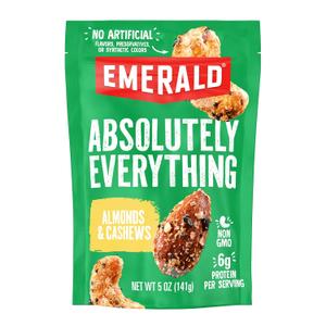 Emerald Nuts Absolutely Everything Almonds & Cashews (1-Pack) | 5oz Resealable Bag | Plant-Based Protein, Kosher Dairy Certified, Non-GMO | Contains No Artificial Preservatives, Flavors or Synthetic Colors Best By Oct 18, 2025