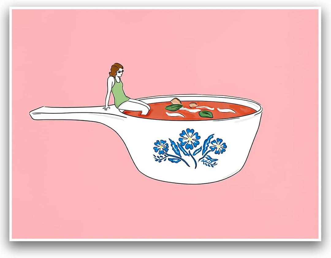 XASUBH Kitchen Canvas Wall Art, Dish Tomato Soup Wall Print, Funny Dining Room Wall Decor, Vintage Kitchen Signs Decor, Modern Cartoon Style, 12x16 Inch Unframed Canvas Print