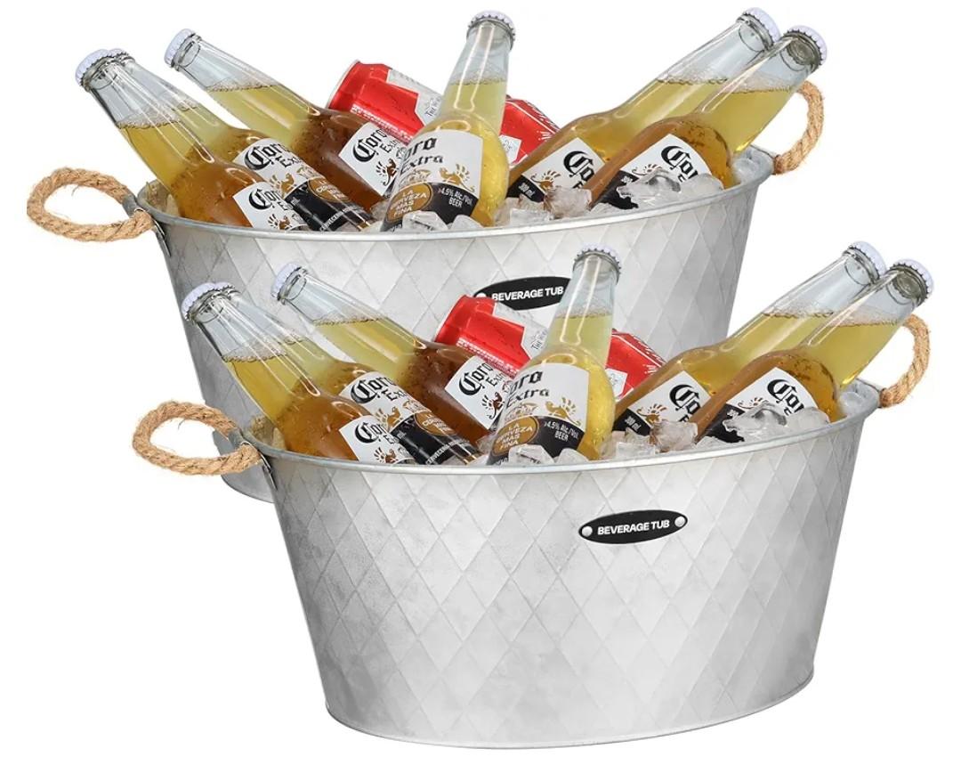 iHoo Galvanized Tub, Beverage Bucket with Handles, 2 Pcs Large Ice Buckets for Parties -Galvanized Drink Buckets for Indoor or Outdoor Bars