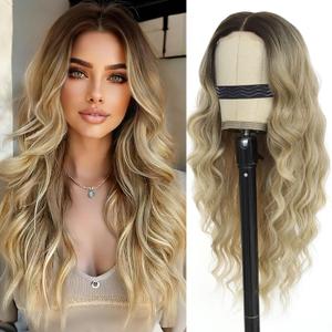 Long Wavy Ombre Blonde Wig for Women Glueless Lace Hairline Synthetic Lace Front Wigs for Daily Party Cosplay Use 24 Inch Ombre Blonde