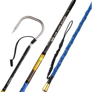 TRHUNTER Carbon Fiber Fishing Gaff Saltwater Fish Gaff with S316 Stainless Steel Fishing Hook (Blue Gaff - 4'8'' - 4'' Hook)