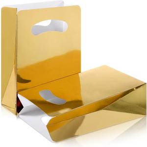 AmazingSpark 24 Pack Paper Favor Goodie Bags Valentines Cardboard Candy Treat Gift Bag for Party Colorful Small Bags with Handle for Birthday School Baby Shower Wedding Supplies(Gold)