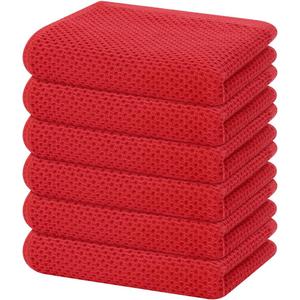 Homaxy 100% Cotton Waffle Weave Kitchen Dish Towels, Ultra Soft Absorbent Quick Drying Cleaning Towel, 13 x 28 Inches, 6-Pack, Red