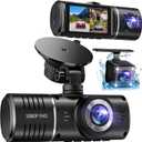 Dash Cam Front and Rear, 1080P Dash Camera for Cars, 3 Channel Car Camera Front Rear and Inside with 32GB Card, Loop Recording, Night Vision, HDR, 24Hr Parking, G-Sensor PCS (Black)