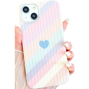 Compatible with iPhone 12 Heart Case for Women Girls,Aesthetic Cute Girly Cool Preppy Design,Slim Thin Shockproof Cell Phone Silicone Cover for iPhone 12Rainbow/Purple