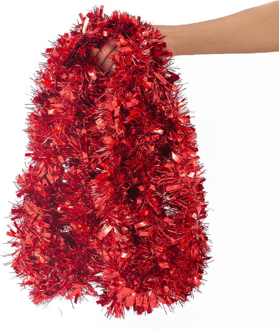 26.2 Feet Red Holiday Tinsel Garland for Graduation, Birthday, Weddings, Party Decorations, Christmas, Patriotic Foil Tinsel Garland for All-Season Home Indoor Outdoor Party Supplies(Red)
