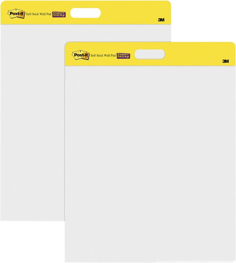 Post-it Easel Pad, 20 in x 23 in, White, 20 Sheets/Pad, 2 Pads/Pk, Mounts to surfaces with Command Strips included (566)