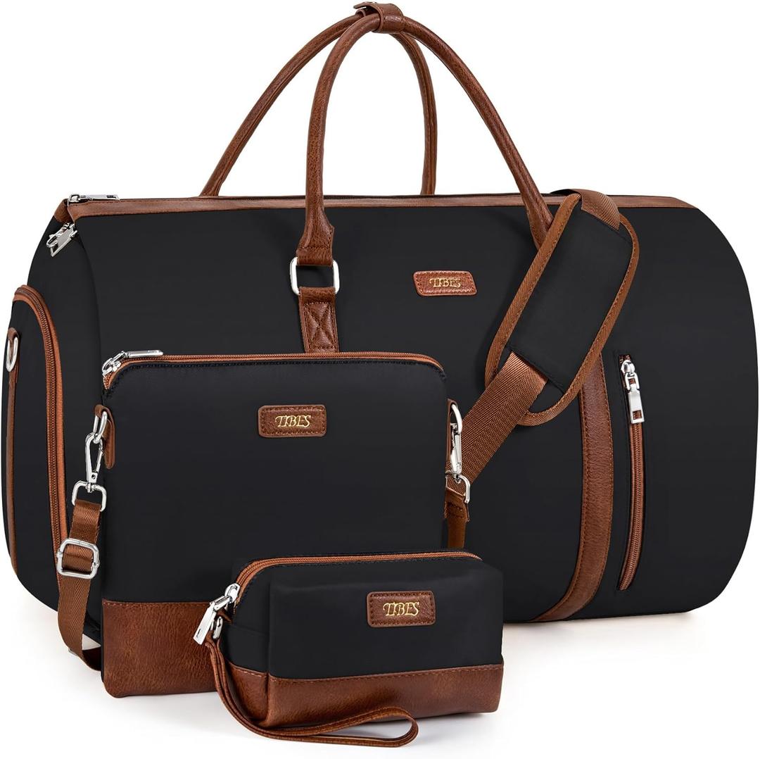 Convertible Garment Duffel Bag for Travel - Carry On Garment Bags With Toiletry Bag Large Weekender Bag for Men Women 2 in 1 Hanging Suitcase Suit Travel Duffel Overnight Bags 4pcs Set (B-Black)