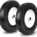 Taifa 2 PCS 16 Inch Rubber Solid Flat Free Replacement Tires and Wheels 4.80/4.00-8 with 3/4'' Axle Bore Hole, Air Less Wheel for Wheelbarrow/Wagon/Hand Truck/Trolley/Garden Cart etc.