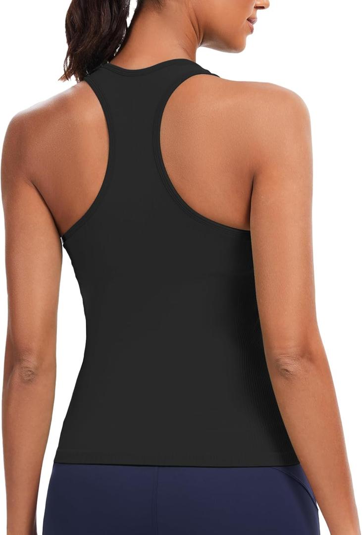 Sports Bra for Women, Wide Straps Racerback Built-in Bra Tank Tops,Gym Yoga Sports Shirts Running Athletic Crop Top (Black, L)