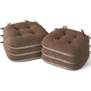 Indoor Dining Chair Cushions Set of 6, 17"X16"X3", Light Brown