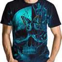 Men's Skull Graphic Tshirt 3D Print Skeleton Shirt for Men Funny Skull Tees Top (Medium, Blue)