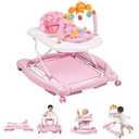 Baby Walker, 5 in 1 Baby Walkers for Boys Girls 6-12 Months, Foldable Walkers for Babies with Bouncer & Feeding Tray, Music, Adjustable Heights, Activity Walker for Infant