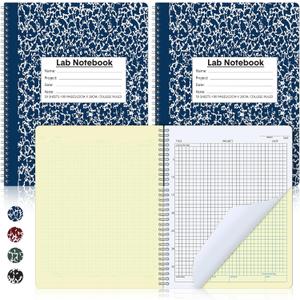 Affrolling 2 Pack Carbonless Lab Notebook Carbon Copy 8.5'' x 11'' 50 Set of Pages 100 Pages Total Laboratory Engineering Chemistry Computation Notebook Science Grid Total Coil Binding(Blue and White)