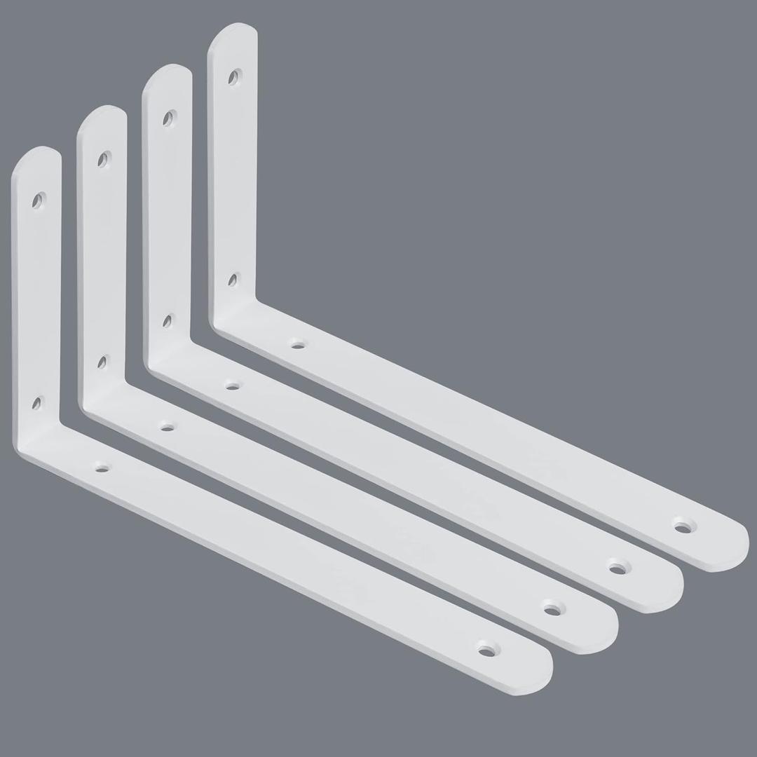 Alise Floating Shelf Brackets,White Bracket for Shelves Heavy Duty L Wall Bracket Corner Brace,Stainless Steel Joint Angle Brackets for Wooden Board Hanging Support,10x6x1.2 Inch Upgraded(Pack of 4)