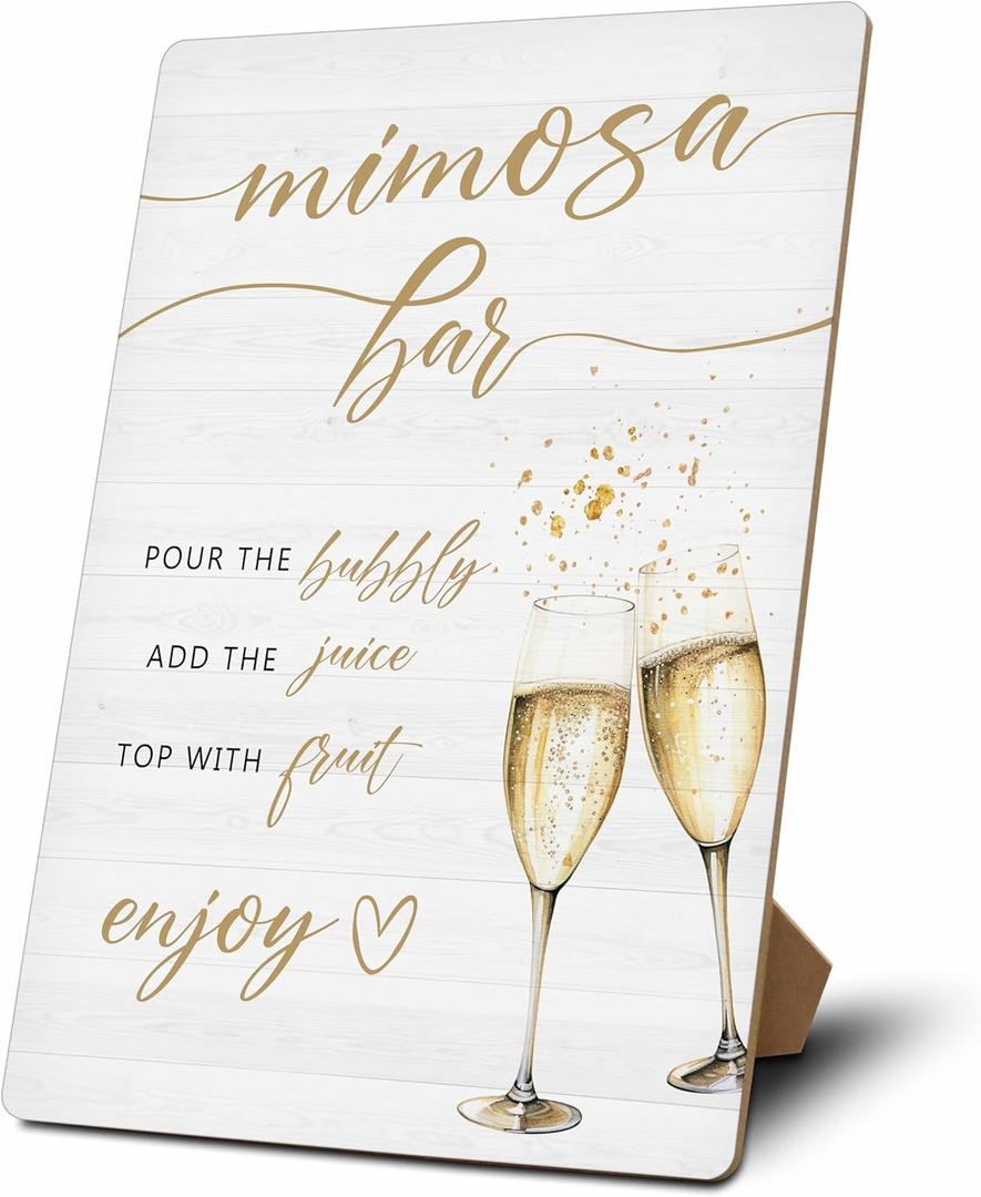 Mimosa Bar Sign, Mimosa Bar Supplies, Champagne Brunch Decor, Wooden Tabletop Sign With Stand, Mimosa Bar Decor For Bridal Shower Baby Shower Wedding Birthday Christmas Party, 04