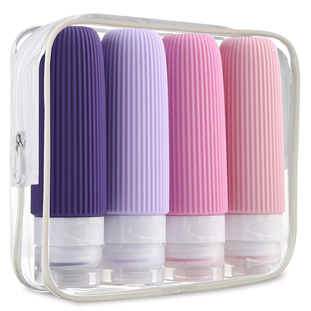Mrsdry Travel Bottles - 4 Pack, 3oz BPA Free Leak Proof Silicone Containers, TSA Approved, Purple