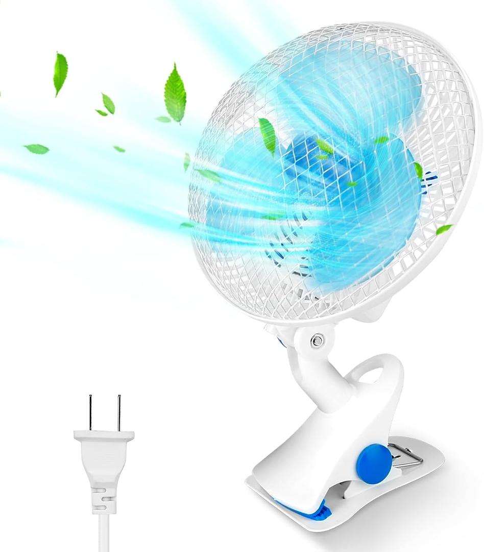 TeqHome 8.6" Clip On Fan, Portable Quiet Clamp Fan w/2 Speed, Auto Oscillation Personal Table Fan with Sturdy Clamp for Home Office Desk OutdoorCamping Travel w/ 3.94FT Cord