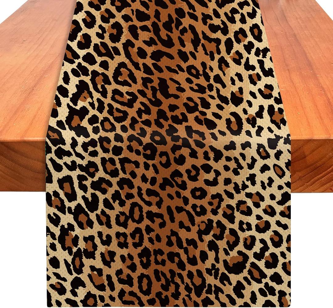 Leopard Print Table Runner 72 Inches Long, Animal Style Table Runner Dresser Scarves, Wildlife Safari Burlap Dining Room Table Decor for Kitchen Farmhouse Indoor Outdoor Home Party
