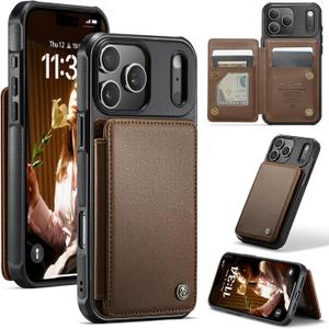 Bemal for iPhone 17 Pro Wallet Case with Card Holder, RFID Blocking, Flip Folio Leather Kickstand for Men and Women, Durable Shockproof Protective Phone Cover, Brown