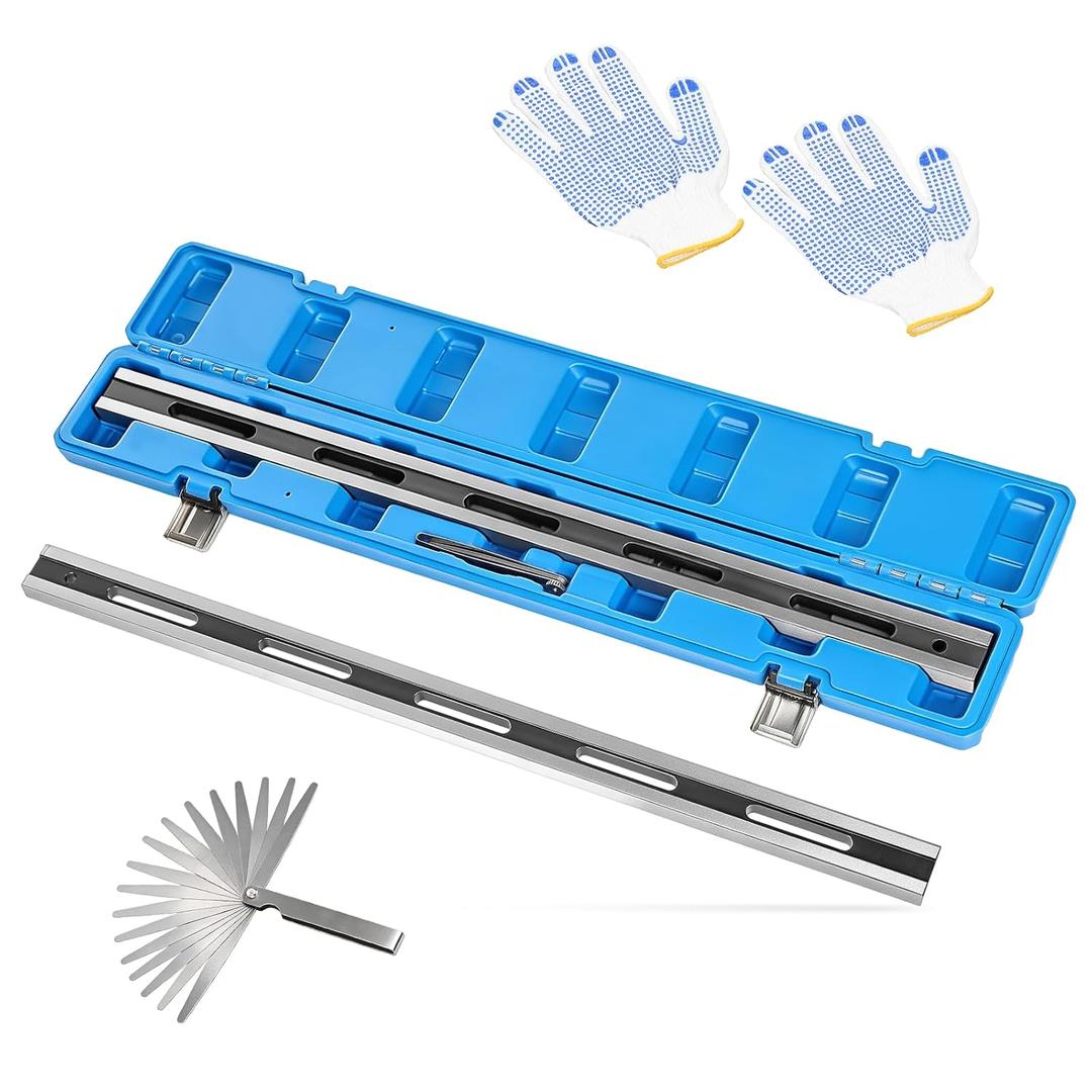 24 Inch Machinist Straight Edge Tool, Precision Steel Cylinder Head Straight Edge with Feeler Gauges for Engine Block Flywheel & Transmission Inspection