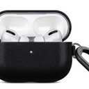 Lopie Handmade Series AirPods Pro Leather Case with Keychain, Fully-Wrapped with Full-Grain Leather AirPods Pro Case Cover, Portable Shell Dust Proof Case for Apple Air Pods Pro - Black