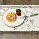 17.8 * 11.8" White PU Leather Marble Finish Decorative Tray Serving Tray with Brushed Gold Handle for Coffee Table, Console Table, Ottoman