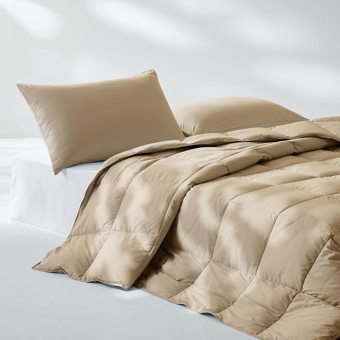Pacific Coast Summer Goose Feather and Down Fiber Comforter King Size, Breathable Duvet Insert for Summer and Hot Sleepers, Natural Cooling Tencel Lyocell Shell, 8 Corner Tabs, Khaki Brown, 106x90