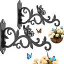 Kingsyard 2-Pack Wall Plant Hanger - 8 Inch Heavy Duty Metal Hooks with Butterfly Decor for Hanging Plants, Feeders, Lanterns & Wind Chimes, Indoor/Outdoor Use, Black