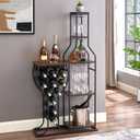 5 Tier Freestanding Rack with Hanging Glass Holder and Organizer, Storage Home Bar. 11 Bottle Grill for Kitchen, Dining Room., Antique Brown. (Metal & Wood, Antique Brown)